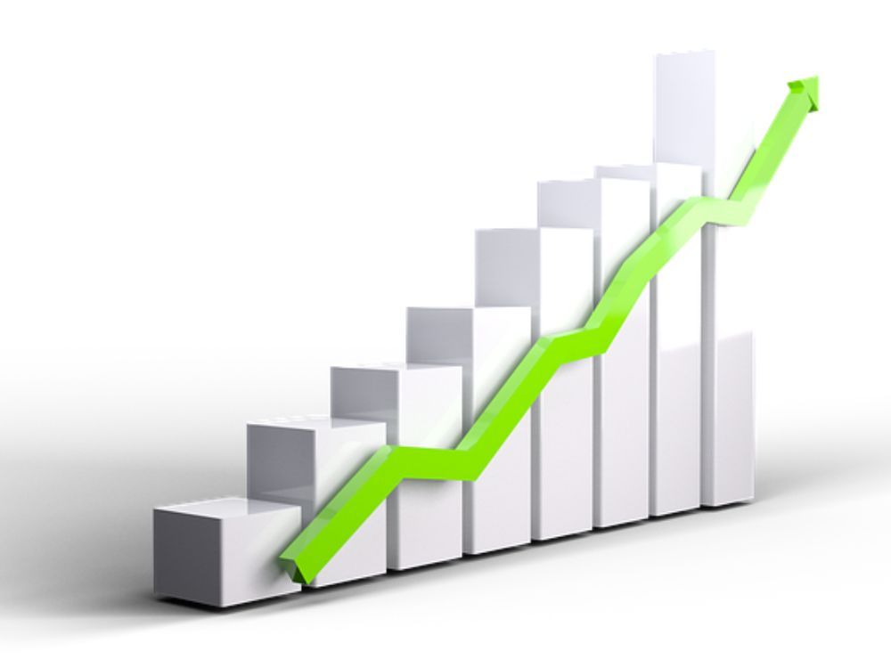 Gráfico de crescimento ilustrando o poder acumulativo que o mercado de investimentos proporciona.